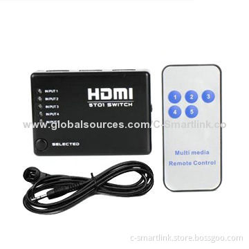 HDMI 5 x 1 Switch, IR Remote and with AC Power Port, Supports 3D, 1,080P, HDCP, Auto-switch